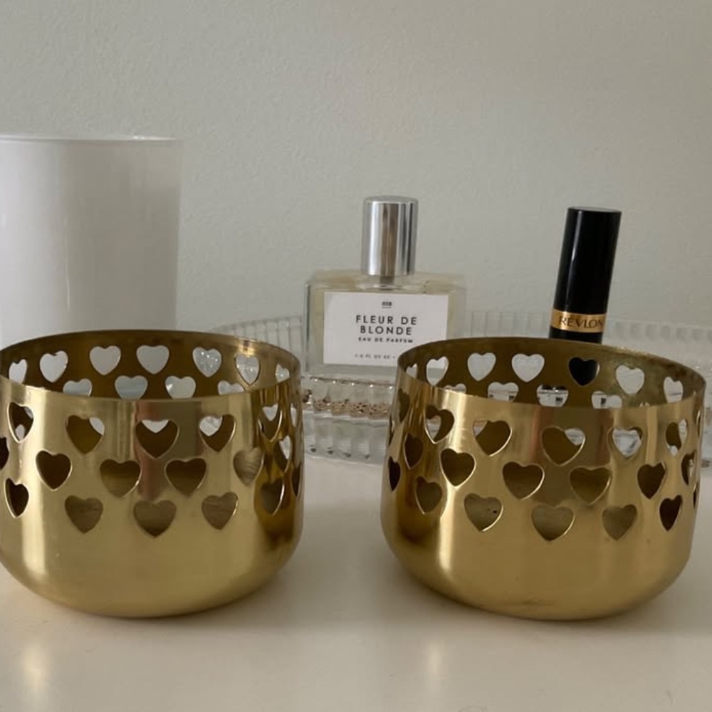 Vintage PartyLite Votive Brass Candle Holders with Hearts (Pair)